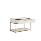 Rebel Nightstand – Large featuring a sleek ivory-toned drawer box, taupe metal frame, and open bottom shelf.