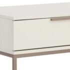Rebel Nightstand – Large featuring a sleek ivory-toned drawer box, taupe metal frame, and open bottom shelf.