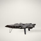 Live-edge sculptural coffee table crafted from dark natural teak wood with organic curves and black angular legs.