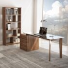 Walnut filing and storage cabinet with three soft-close drawers in a minimalist, modern silhouette