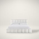 Colina Bed in ivory white boucle fabric with low-profile, grid-tufted headboard and base.