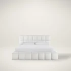 Colina Bed in ivory white boucle fabric with low-profile, grid-tufted headboard and base.