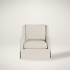 Classic ivory upholstered swivel chair with tailored slipcover and gently sloped arms