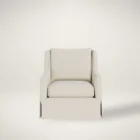 Classic ivory upholstered swivel chair with tailored slipcover and gently sloped arms