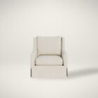 Classic ivory upholstered swivel chair with tailored slipcover and gently sloped arms