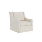 Classic ivory upholstered swivel chair with tailored slipcover and gently sloped arms