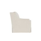 Classic ivory upholstered swivel chair with tailored slipcover and gently sloped arms