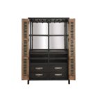 Wooden locker-style cabinet with louvered doors, black metal framing, and industrial hardware details.