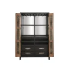 Wooden locker-style cabinet with louvered doors, black metal framing, and industrial hardware details.