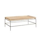 Rectangular rattan tray-style cocktail table with a slim black metal base