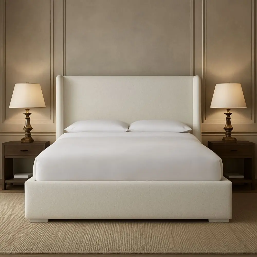 Upholstered Restore Bed with wingback headboard and clean lines.