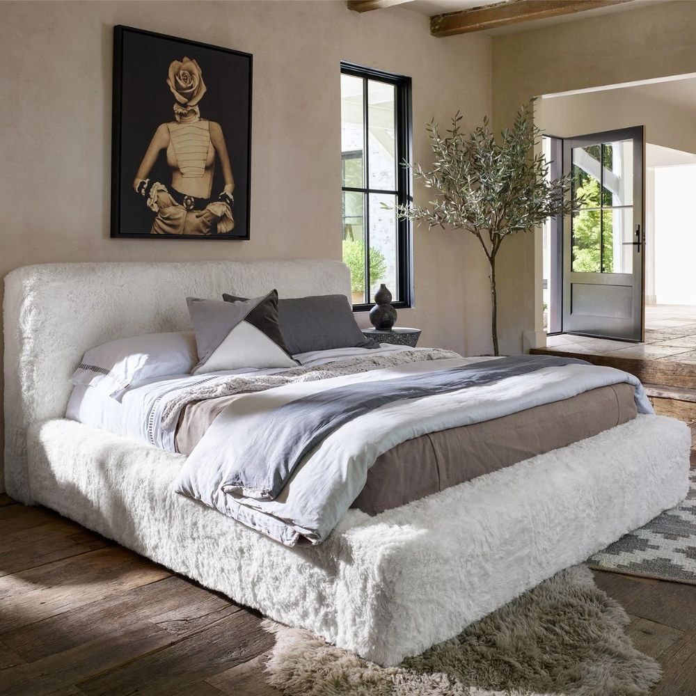 The Highland Bed in soft white upholstery