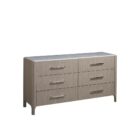 Soren Dresser featuring six drawers, marble top, and metal handles.