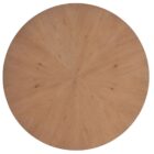 Round solid wood cocktail table with a drum silhouette and sunburst wood grain top pattern.