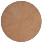 Round solid wood cocktail table with a drum silhouette and sunburst wood grain top pattern.