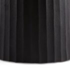 Sculptural end table featuring a white round marble top, flared gold accent, and fluted black wood base.