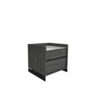 Modern two-drawer nightstand with marble top and dark wood finish.