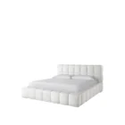 Colina Bed in ivory white boucle fabric with low-profile, grid-tufted headboard and base.