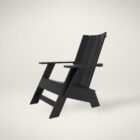 Modern black Adirondack-style outdoor chair with angled slats and wide armrests, set against a neutral background.