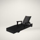 Modern black outdoor lounge chair with adjustable backrest and wide armrests, shown in a minimalist studio setting.