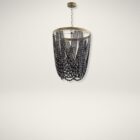 Cyan Hammock Pendant with cascading strands of charcoal grey beads on an antique brass frame.