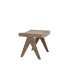 Low wood accent stool with woven cane seat and sculpted legs in a weathered oak finish.