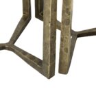 Pair of round nesting accent tables with charcoal wood tops and antique brass metal frames.
