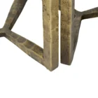 Set of two round white marble nesting tables with antique brass metal bases.