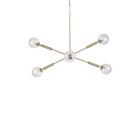 Modern chandelier with six hammered glass globe bulbs and a brushed brass angular frame.