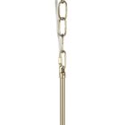 Modern chandelier with six hammered glass globe bulbs and a brushed brass angular frame.