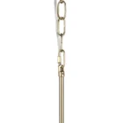 Modern chandelier with six hammered glass globe bulbs and a brushed brass angular frame.