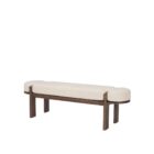 Modern wood-framed bench with rounded edges and a neutral upholstered cushion.