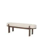Modern wood-framed bench with rounded edges and a neutral upholstered cushion.