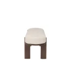 Modern wood-framed bench with rounded edges and a neutral upholstered cushion.