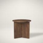 Round wooden accent table with ribbed fluted base and rich walnut finish.