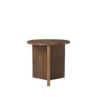 Round wooden accent table with ribbed fluted base and rich walnut finish.