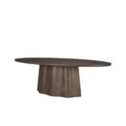 Dark wood oval dining table with sculpted fluted pedestal base.