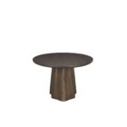 Dark wood oval dining table with sculpted fluted pedestal base.
