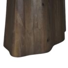 Dark wood oval dining table with sculpted fluted pedestal base.