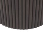Round dark wood dining table with fluted cylindrical pedestal base.