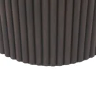 Round dark wood dining table with fluted cylindrical pedestal base.