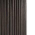 Round dark wood dining table with fluted cylindrical pedestal base.