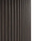 Round dark wood dining table with fluted cylindrical pedestal base.