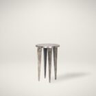 Small metallic silver accent table with four tapered legs – Mercana Maggie Table.
