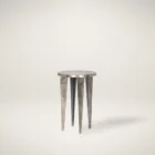Small metallic silver accent table with four tapered legs – Mercana Maggie Table.