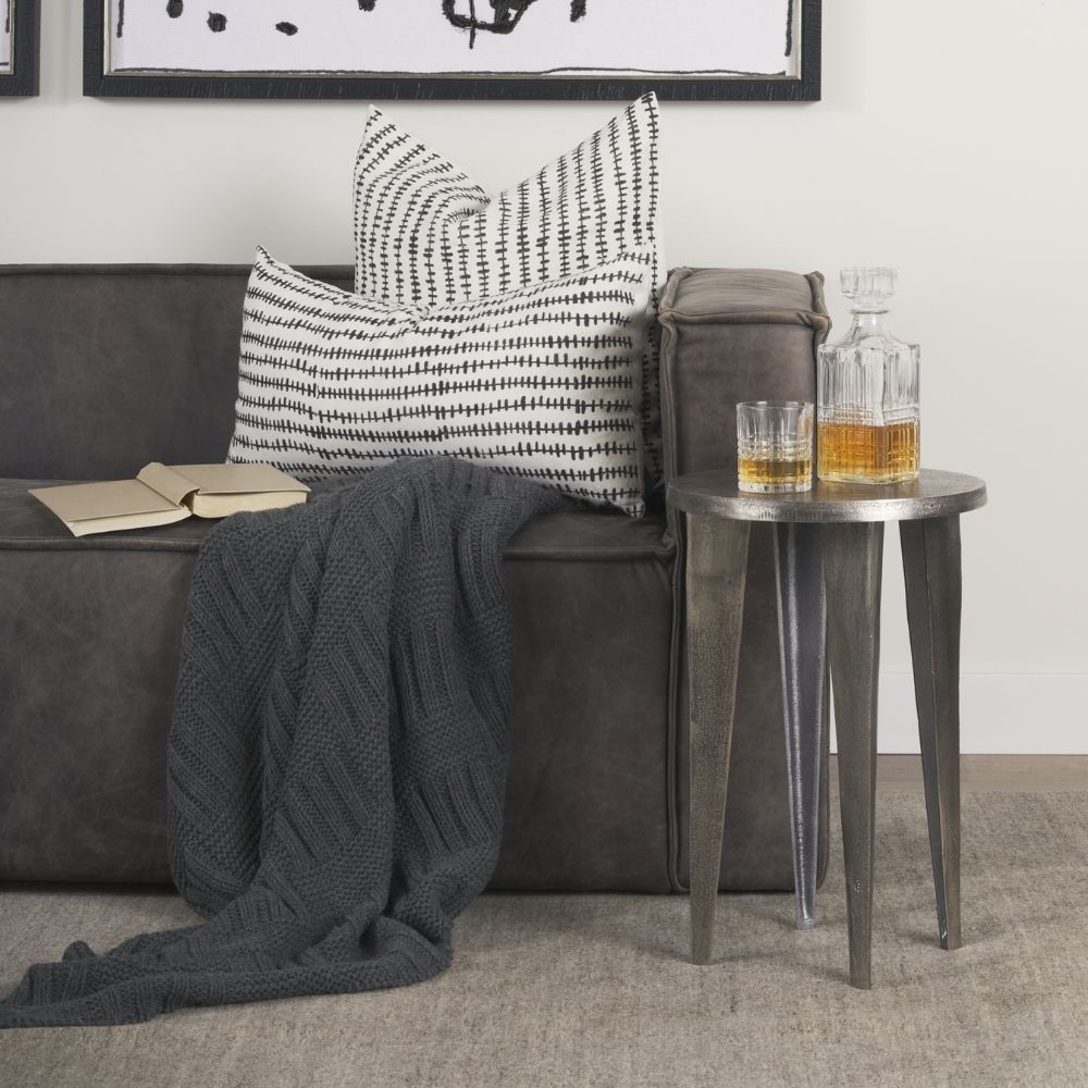 Small metallic silver accent table with four tapered legs – Mercana Maggie Table.