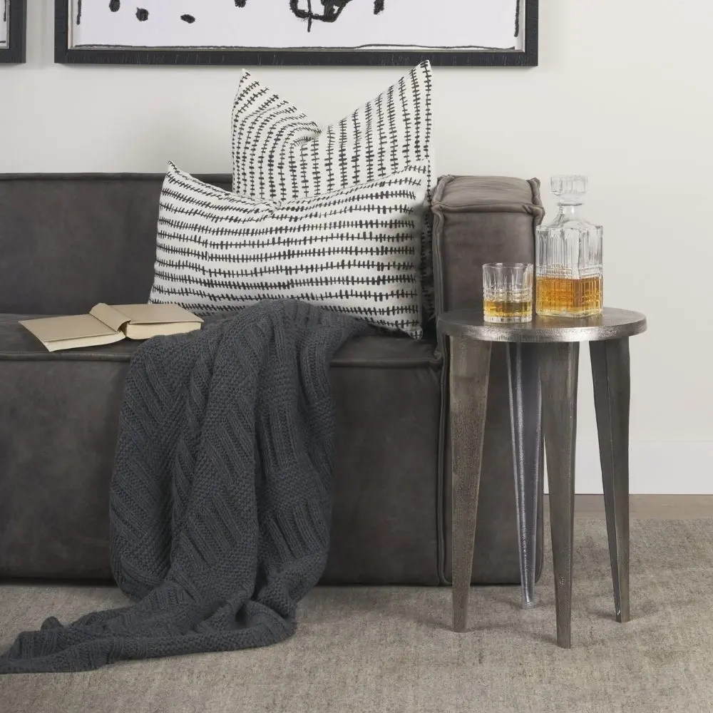 Small metallic silver accent table with four tapered legs – Mercana Maggie Table.