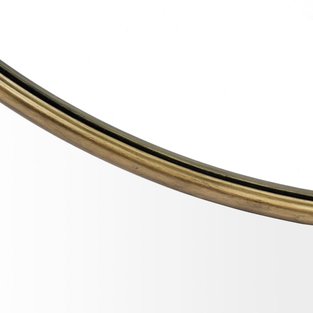 Round wall mirror with slim metal frame.