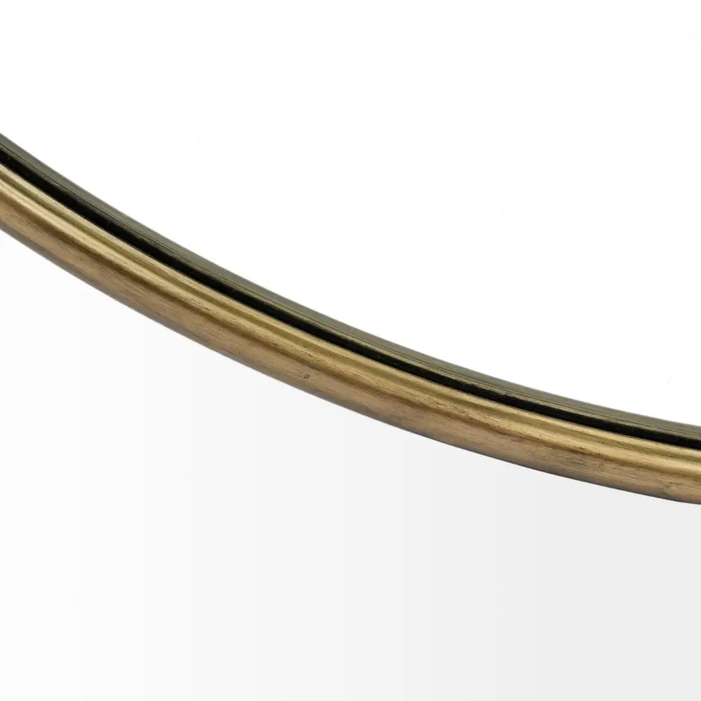 Round wall mirror with slim metal frame.