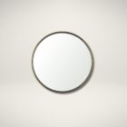 Round wall mirror with slim metal frame.